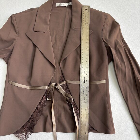 PINKO Short Delicate Lace Trim Detail Jacket Blazer Womens 6 Brown Satin Bow NWT - Picture 9 of 10